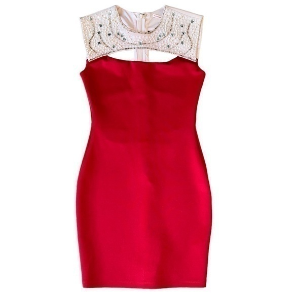 NWOT Mustard Seed Mini Red Bodycon Keyhole Rhinestone Top Dress Size S - Picture 1 of 11